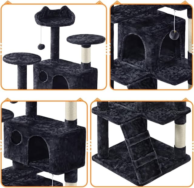 Thumbnail 6 de Yaheetech albero tiragraffi per gatti da 158 cm con 3 pali graffiatoi, 3 posatoi e 2 grotte