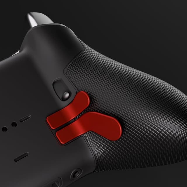 Detalle 2 de eXtremeRate Metallic Scarlet Red stainless steel hair trigger paddles (4 pcs) for Xbox Elite controllers