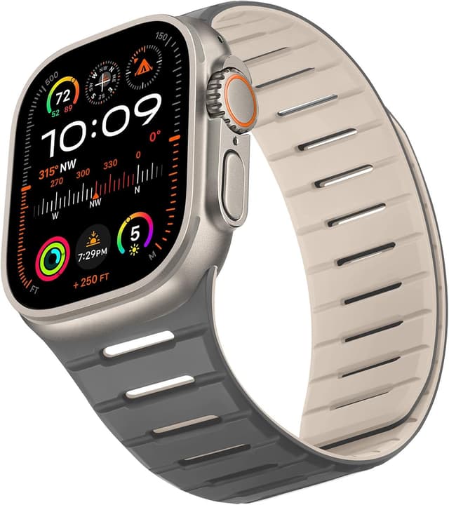 Detalle de HITZEE Double Sided Reversible Magnetic Strap for Apple Watch (Beige/Gray) – breathable soft silicone band
