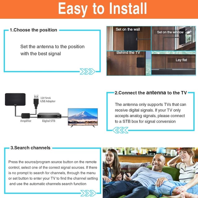 Thumbnail 6 de Indoor TV Aerial 250+ Miles Long Range (4K, Freeview) with Signal Booster and 5m Cable