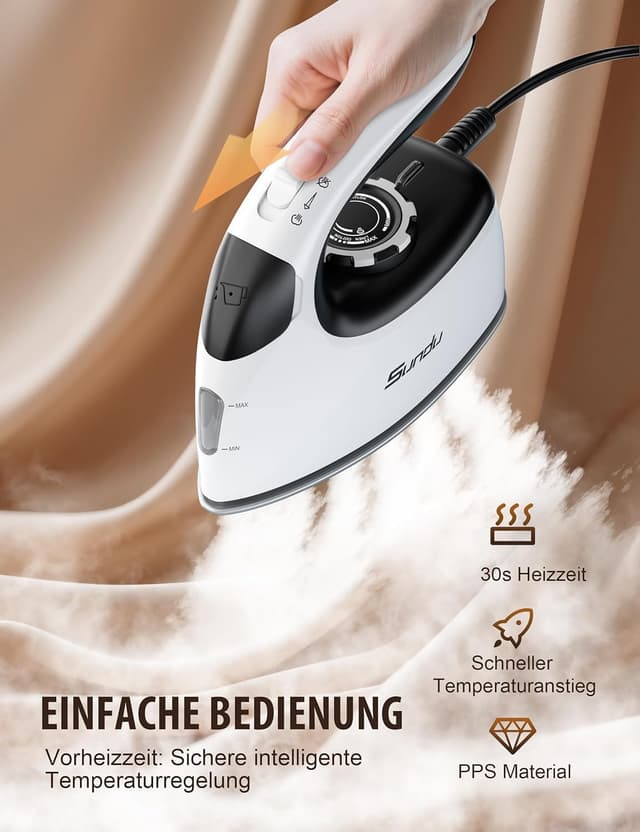 Detalle de Sundu Reisebügeleisen & Steamer Dampfglätter 2-in-1 mit Keramikplatte, 30 g/min und 5 Bügelmodi