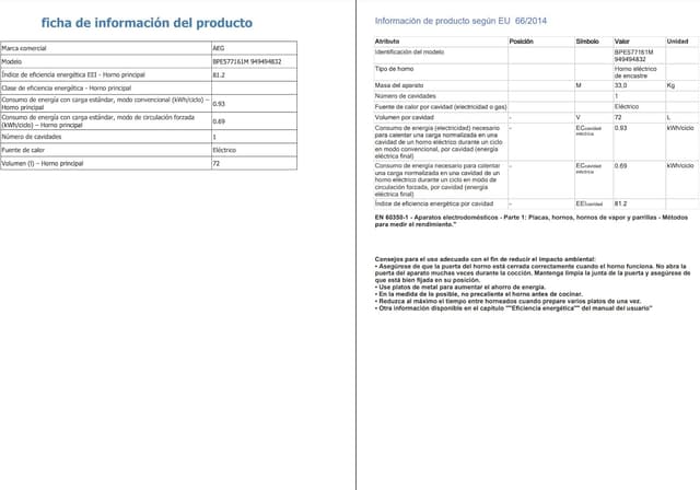Thumbnail 6 de AEG BPE577161M Horno Multifunción 72L con Limpieza Pirolítica 🌟