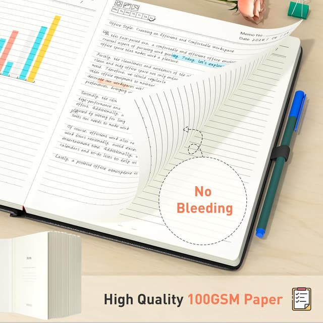 Detalle de Smarpau Lined Journal Notebook (Large A4, Thick Hardcover, 320 Pages) – Black lined notebook with 100gsm paper