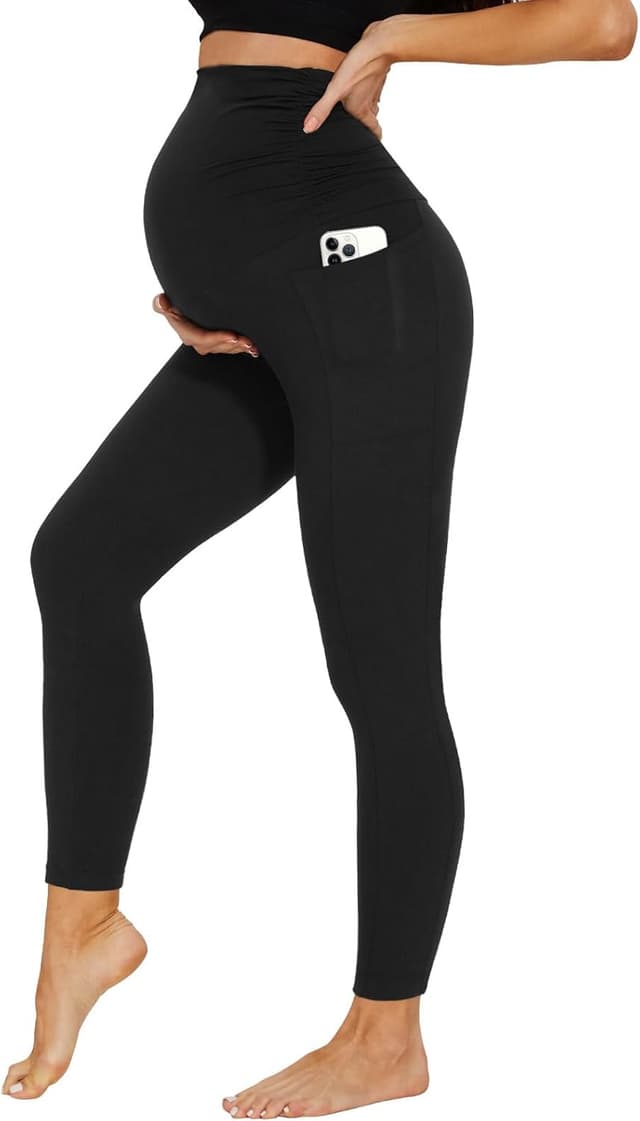 Detalle de DDOBB Damen Umstandsleggings mit Taschen (High Waist) für Schwangerschaft, Yoga & Alltag