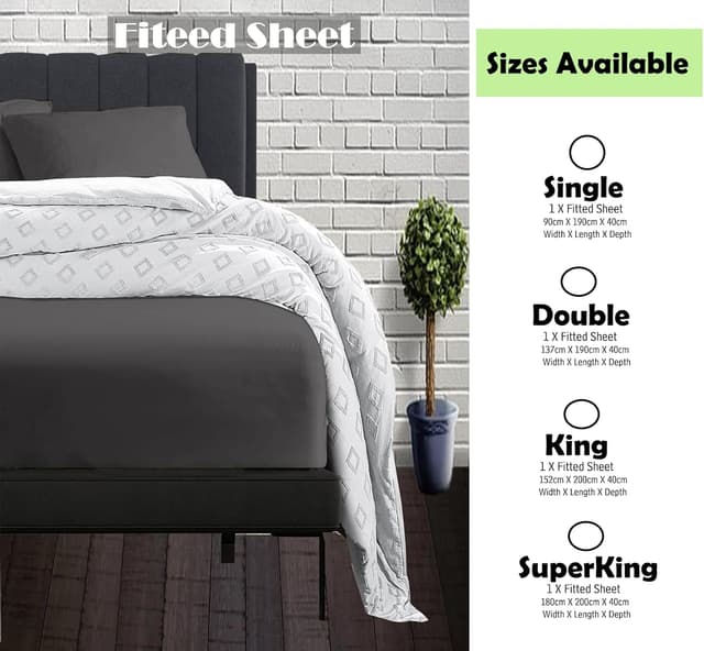 Detalle de Apex Furnishings Dark Grey Double Fitted Sheet (Extra Deep 16 Inch / 40cm pocket)