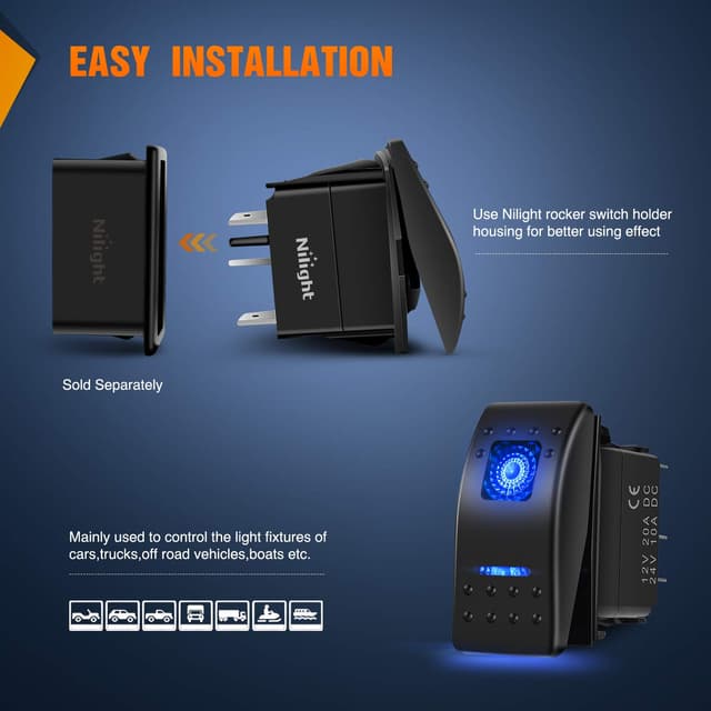 Detalle de Nilight 90131F 5PIN SPST Rocker Switches 20A