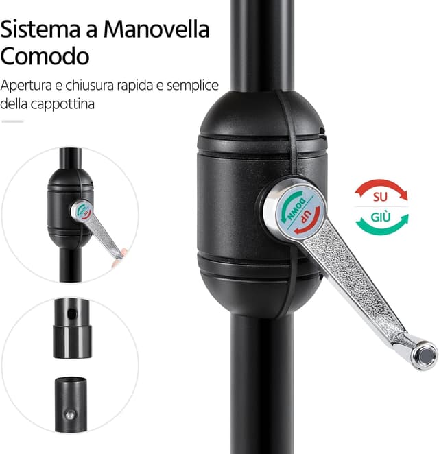 Detalle de Yaheetech ombrellone da giardino 269 cm con 6 stecche, inclinabile e protezione UV (grigio)