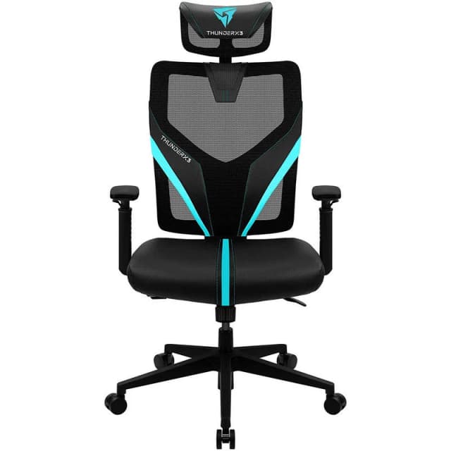 Detalle de ThunderX3 Yama 1 silla gaming Cian/Negro: ergonomía con malla transpirable para jugar cómodo