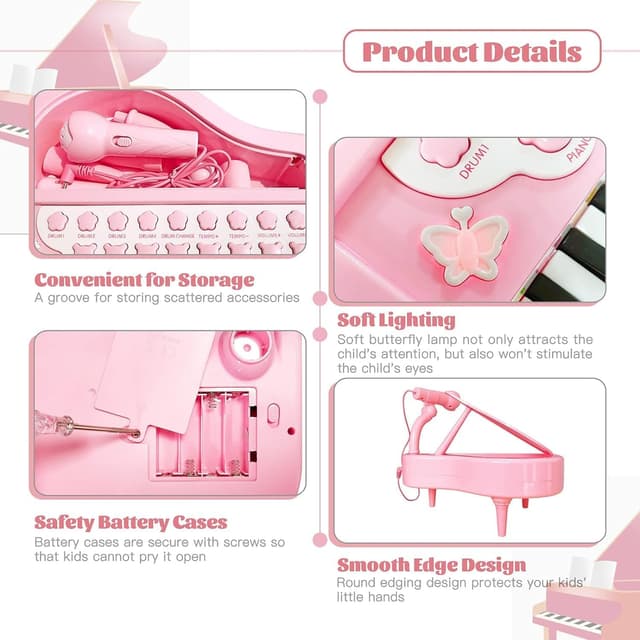 Thumbnail 6 de Love&Mini 24-Key Toddler Piano Keyboard Toy with Microphone (Pink) for Ages 1–5