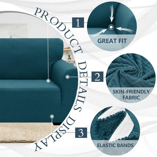 Detalle de Ystyle Copridivano 4 posti con braccioli super elasticizzato, jacquard geometrico turchese antiscivolo e antigraffio