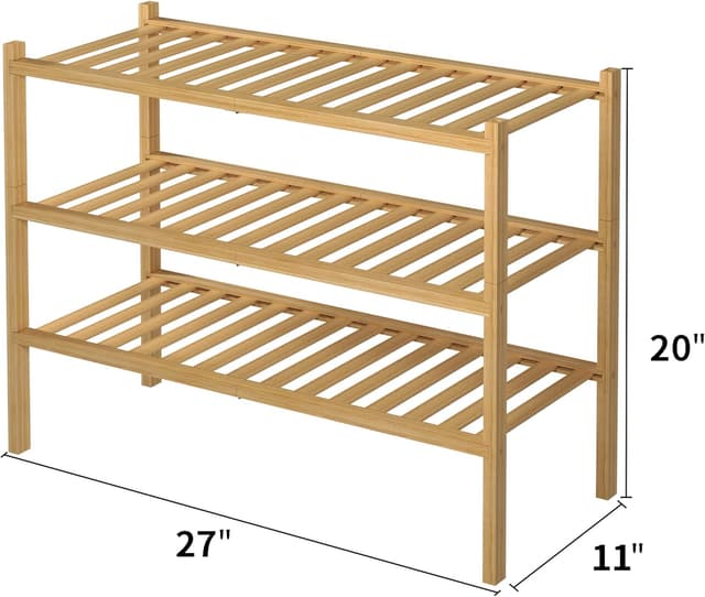 Detalle de ROMGUAR CRAFT 3-Tier Bamboo Shoe Rack 27x11x20
