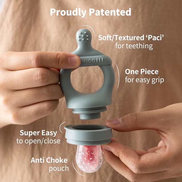 Detalle de SAMiGO Baby Food Fruit Feeder & Breastmilk Popsicle Mold Set (Silicone Teether) for 4 Months+