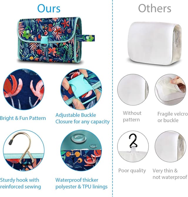 Detalle 2 de Fintie Tragbare Kulturtasche Kosmetiktasche Reisetasche „Dschungelnacht“ (wasserdicht, zum Aufhängen, 28 x 19 x 7,7 cm)