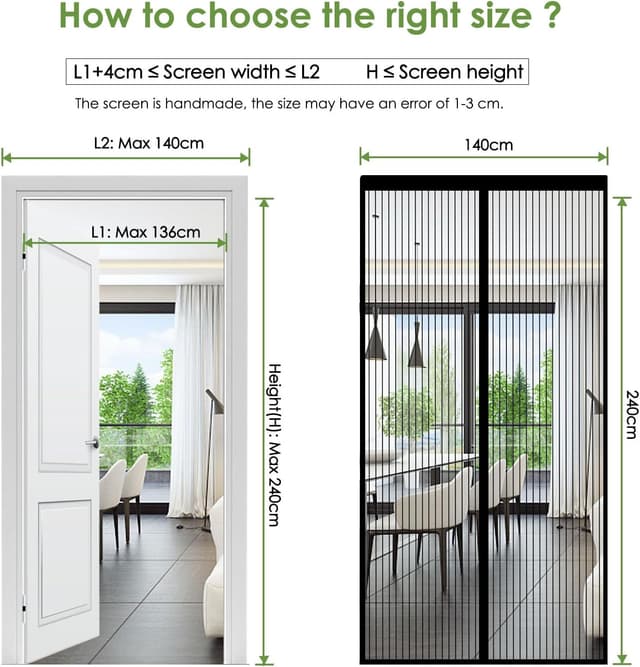 Detalle de Auxmir moustiquaire magnétique pour porte-fenêtre 140x240 cm, fermeture automatique sans perçage