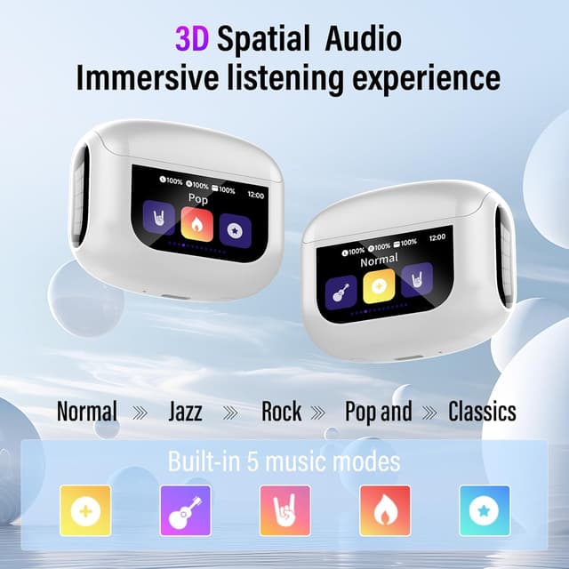 Thumbnail 6 de 2026 Wireless Earbuds Bluetooth 5.4 In-Ear with ANC/ENC, Transparency Mode and Touch-Screen Charging Case (White)