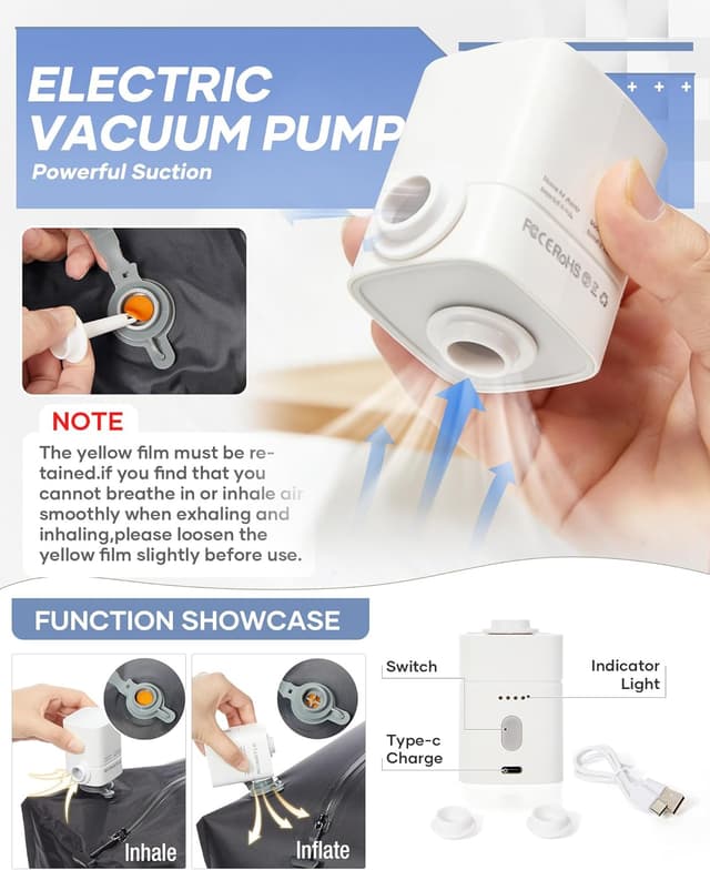 Detalle de SZLX zaino da viaggio con compressione sottovuoto e pompa, formato bagaglio a mano per Ryanair