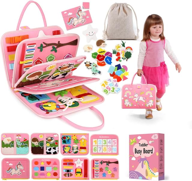 Detalle de Toddler Sensory Busy Board Travel Toy Activity Book (Ages 3–4) for Fine Motor Skills