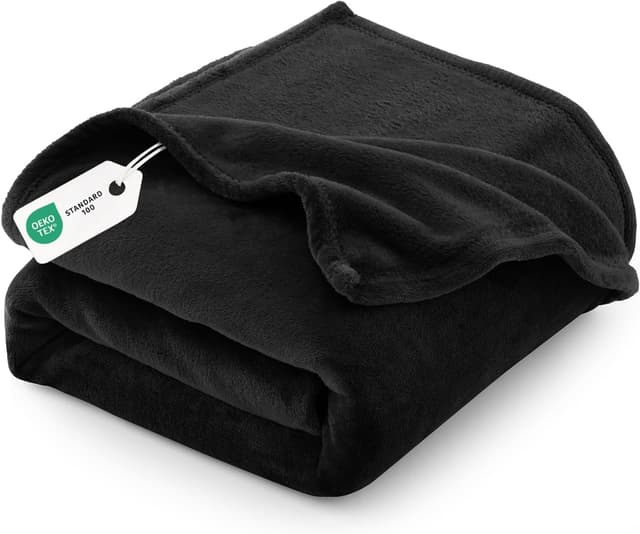 Detalle de CozyLux Flauschdecke 150x200 cm (XL) aus Flanell – warme Kuscheldecke für Sofa und Bett, schwarz