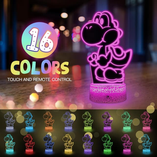 Detalle 2 de Eygerur Yoshi 16‑colour 3D night light for kids 🛋