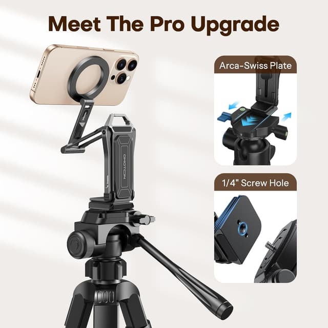 Detalle de OMOTON TP02 Pro 360° Rotatif pour trépied MagSafe avec vis 1/4" et plateau Arca-Swiss