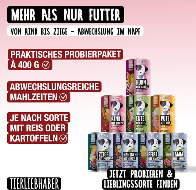 Detalle 2 de TIERLIEBHABER Hundefutter Nass 400 g (6×) mit Rind und Gemüse – von Tierärzten entwickelt