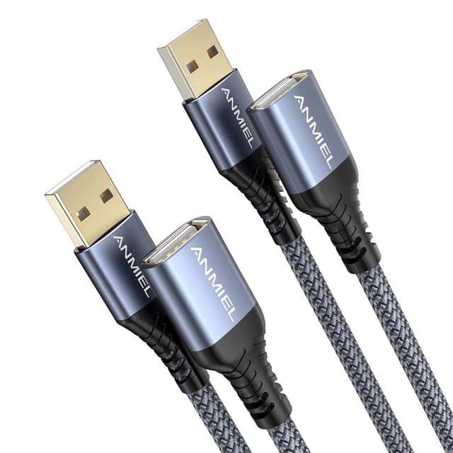 Detalle de ANMIEL USB-Verlängerungskabel USB 2.0 (Nylon geflochten) – 2x 2 m Typ A Stecker auf A Buchse, grau
