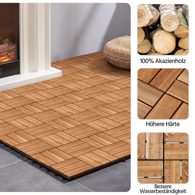 Detalle de Yaheetech Holzfliesen Akazie 30x30 cm im 27er Set (Klick-/Stecksystem, für Terrasse & Balkon)