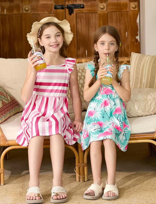 Detalle de PATPAT Multipack Girl Toddler Dresses (Sleeveless Flamingo Striped) — Festival & Everyday Casual Wear