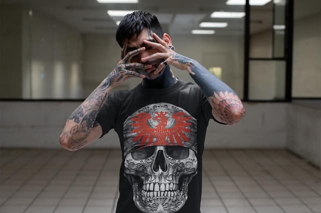 Detalle 2 de Mi Barrio Art Big Skull Frankfurt T-Shirt schwarz (100% Baumwolle) – Größen S bis 3XL