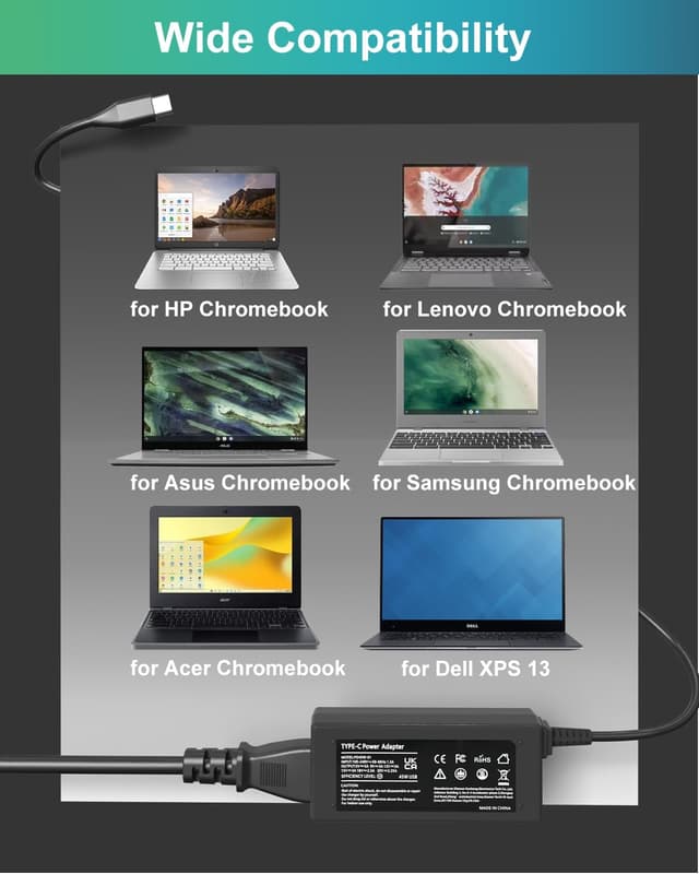 Detalle de 45W USB C Laptop Charger Universal for Chromebooks
