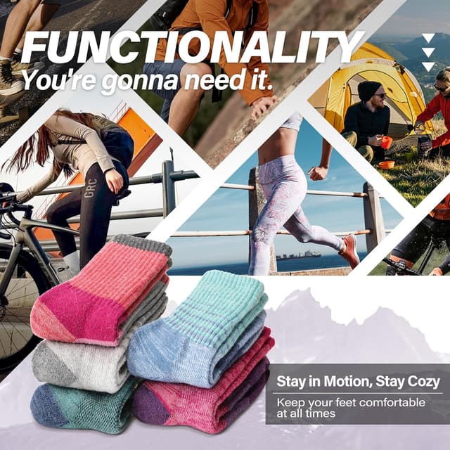 Thumbnail 5 de MOSEY KOSY Wool Walking Socks 5 Pairs