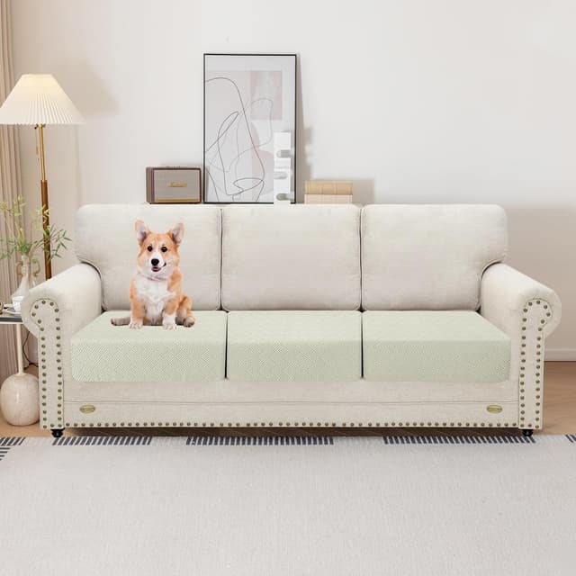 Detalle 2 de YSTELLAA Copriseduta Divano elasticizzato universale, 1 posto da 3 pezzi beige (fodera antiscivolo lavabile)