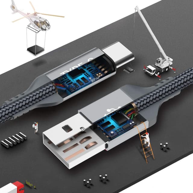 Detalle de AkoaDa USB-C Kabel 5A (2er Set, 1 m) für Schnellladen & Datenübertragung bis 480 Mbit/s – grau