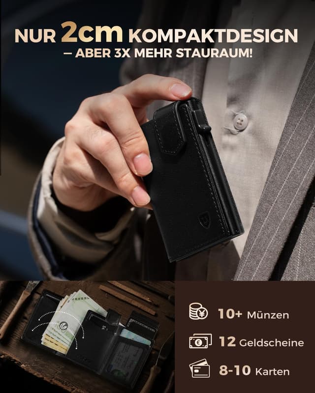 Detalle 1 de LORZOR Kartenetui mit XXL-Münzfach 10+ Münzen