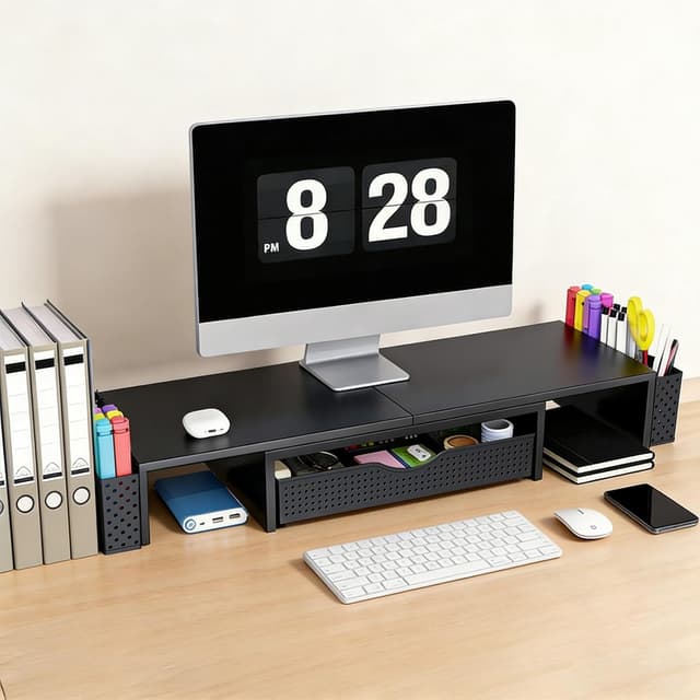 Detalle 2 de Spacrea Dual Monitor Stand Riser with Drawer 🖥