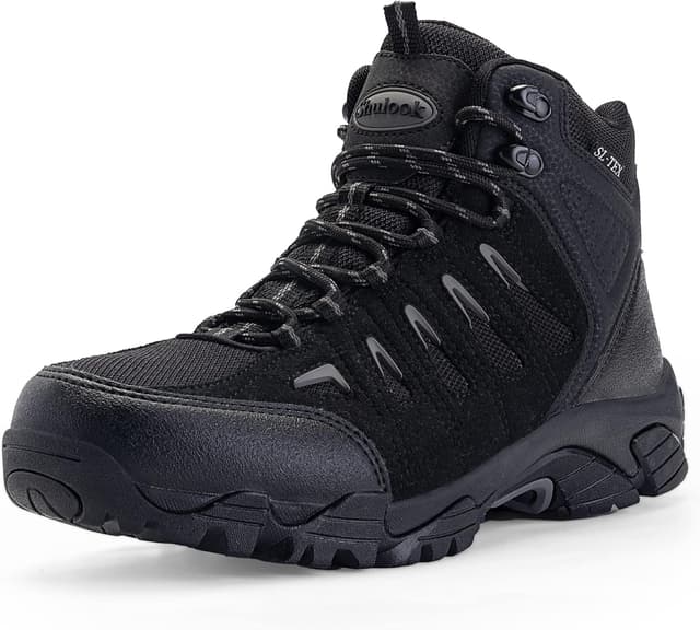 Detalle de SHULOOK Men’s Waterproof Hiking Boots — Lightweight Mid-Top Ankle Hikers with Non-Slip Traction
