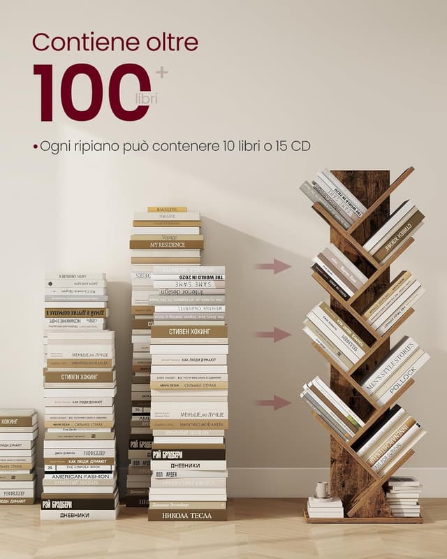 Detalle 2 de VASAGLE CUSTOS LBC609KD01 libreria autoportante ad albero, marrone vintage, 20 x 38 x 115,2 cm