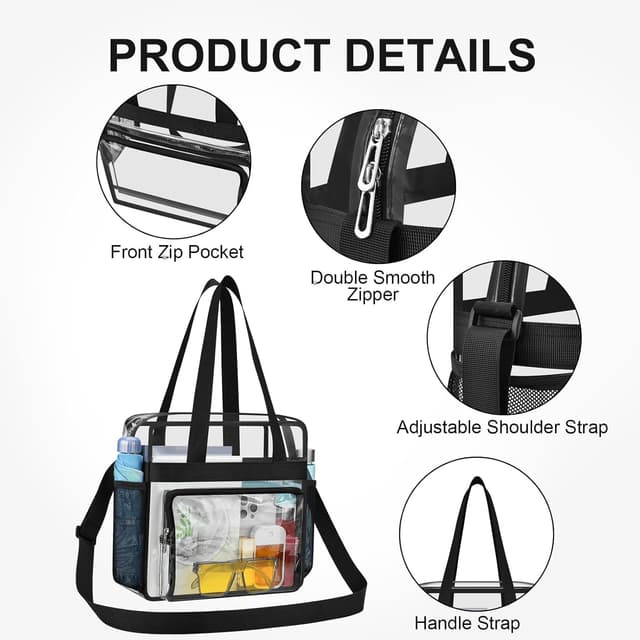 Detalle de USPECLARE Clear Stadium Messenger Bag (12x6x12) for Events, Work, and Gym