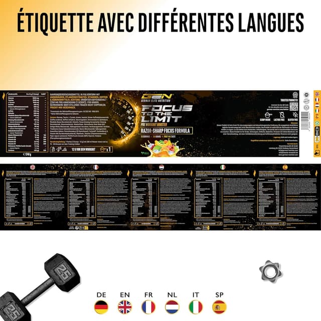 Thumbnail 6 de Focus to the Limit pre workout hautement dosé au goût mélange de fruits (240 g) avec caféine et vitamines