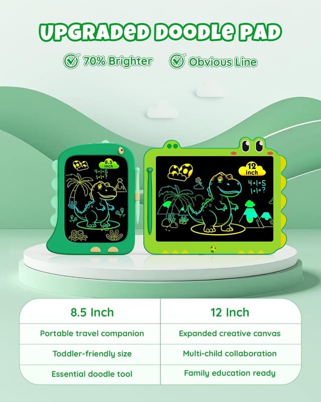 Detalle de ORSEN 12-Zoll LCD-Schreibtafel für Kinder (Dinosaurier, grün) ab 3 Jahren – Zeichenbrett zum Wiederverwenden