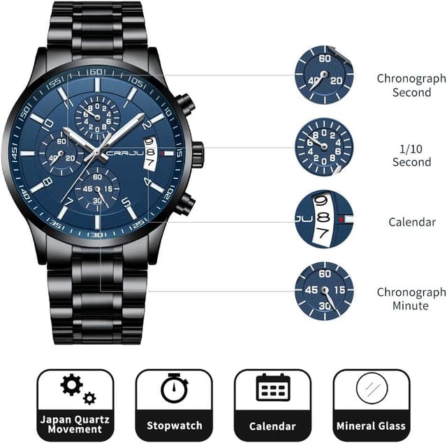 Detalle de CRRJU Herren Uhr Business 30 m wasserdicht