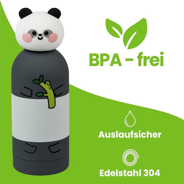 Detalle de Cartomania Thermosflasche aus Edelstahl (350 ml) mit Silikondeckel – panda Design, BPA-frei
