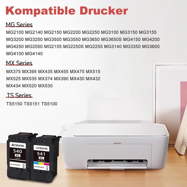 Detalle de ANKINK kompatible Tintenpatronen 540XL/541XL als 2er Set (Schwarz + Tricolor) für Canon TS/MG/MX