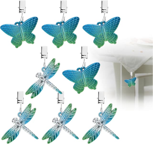 Detalle de com-four® lot de 8 poids de nappe avec pinces papillons et libellules (env. 35 g chacun) bleu/bleu