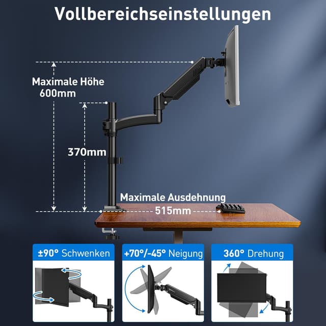 Detalle de ELIVED EV6033B support de moniteur 1 bras réglable en hauteur (13 à 32")