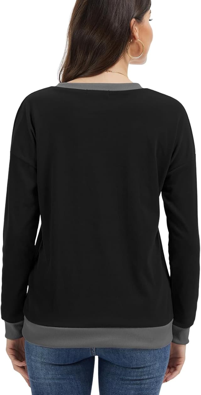 Detalle 2 de Cuptacc Damen Pullover mit Rundhalsausschnitt – weiches Langarm-Sweatshirt mit Kontrastdetails