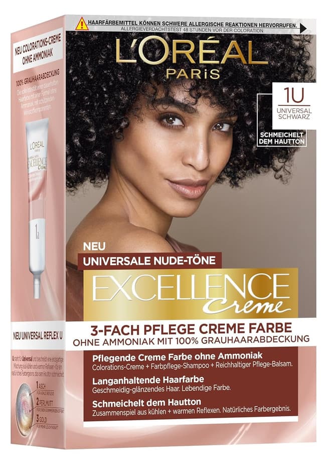 Detalle de L’Oréal Paris Excellence Creme Permanente Haarfarbe ohne Ammoniak – Universal Nudes, Nr. 3U Dunkelbraun (Braun), 1 Stück