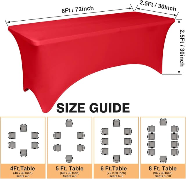 Detalle 1 de 2 Pack 6-Feet Red Spandex Tablecloth for Rectangular Tables (Fitted, Stretch, Washable)