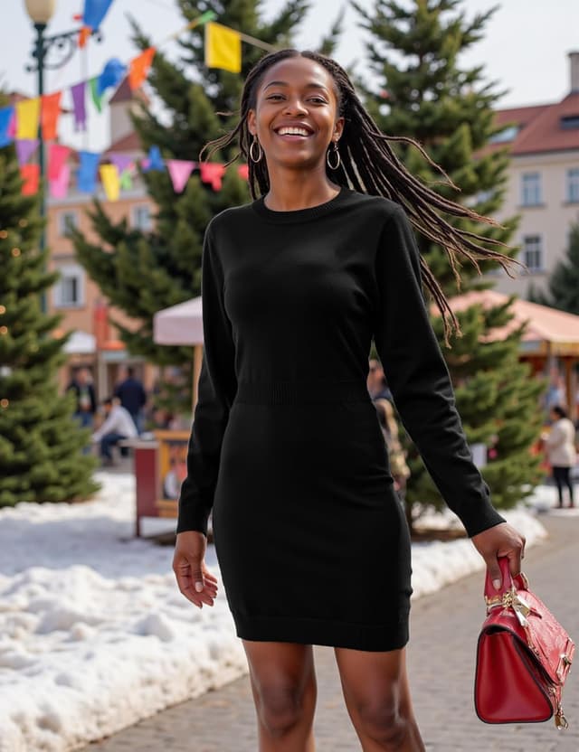 Detalle 2 de Robe pull femme Gyabnw à col rond moulante manches longues (taille haute, tricot slim)