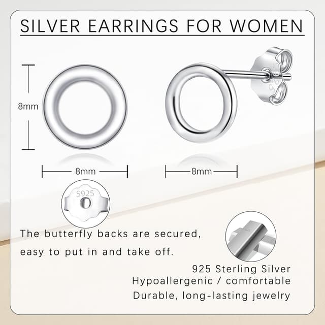 Detalle 2 de Hasnsofie Ohrstecker aus 925 Sterling Silber für Damen & Mädchen – Stern/Rund/Stab, hypoallergen, Geschenkbox
